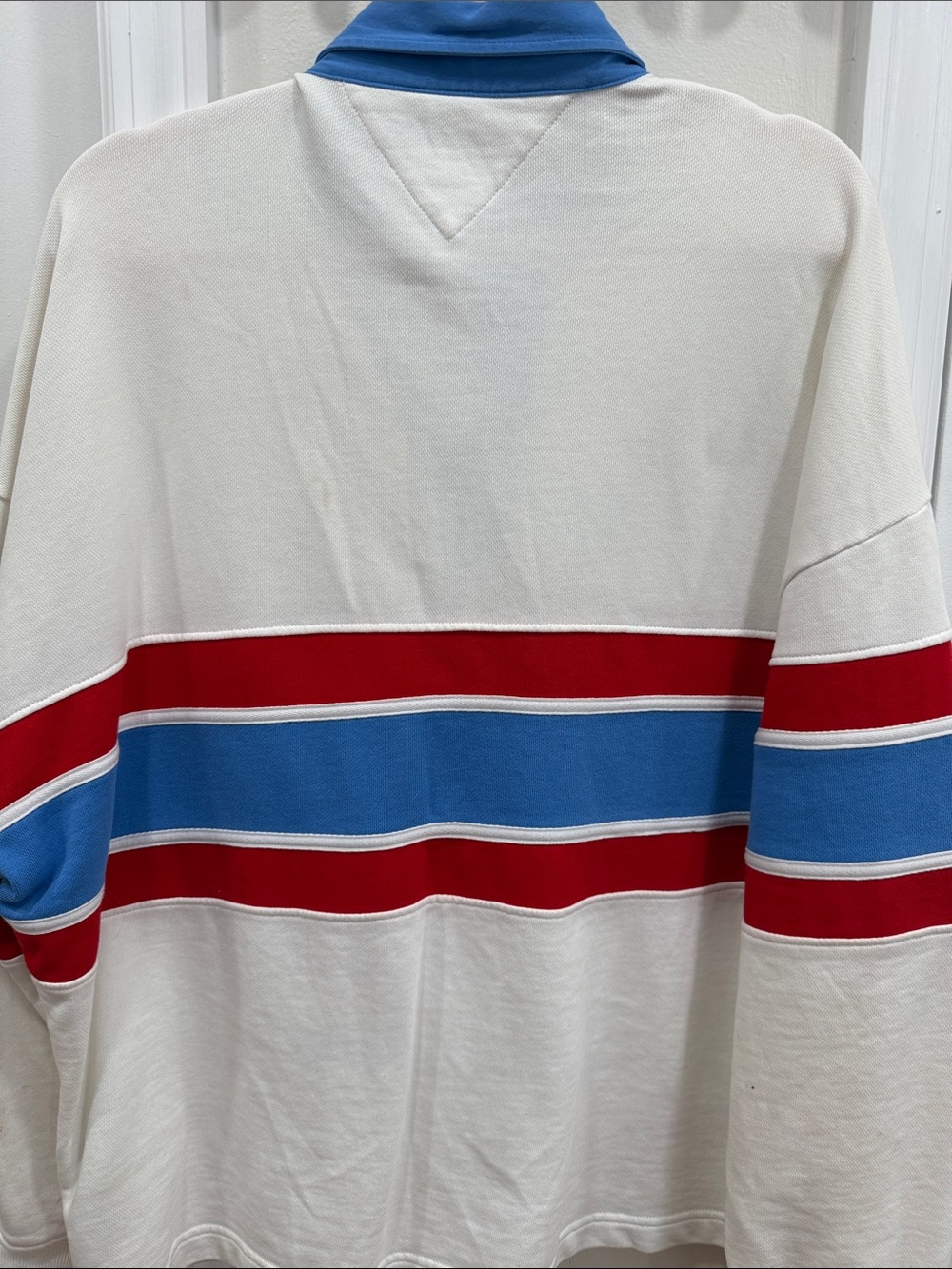 Tommy Hilfiger Cream Rugby Polo with Blue Collar and Red & Blue Chest Stripes - Picture 4 of 5